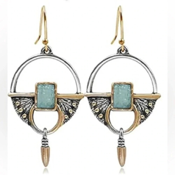 Turquoise Boho Circle Dangle Earrings - Picture 6 of 7